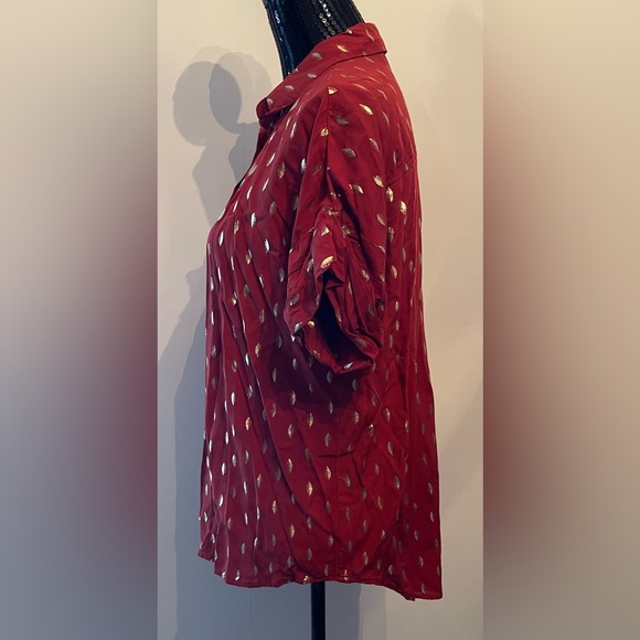 Luna Moon Rusty Red Gold Leaf Blouse Size Medium - Picture 3 of 10